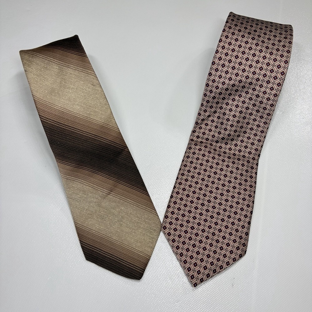 Lot of 2 Mens Neck Ties Silk Don Loper Beverly Hills Rothschild Geometric‎ Brown